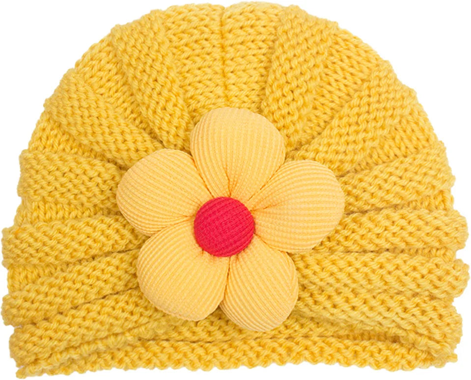 European American Winter Baby Beanie Knitted Flower Hat For Infants