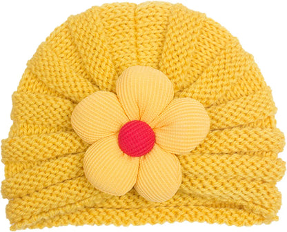 European American Winter Baby Beanie Knitted Flower Hat For Infants