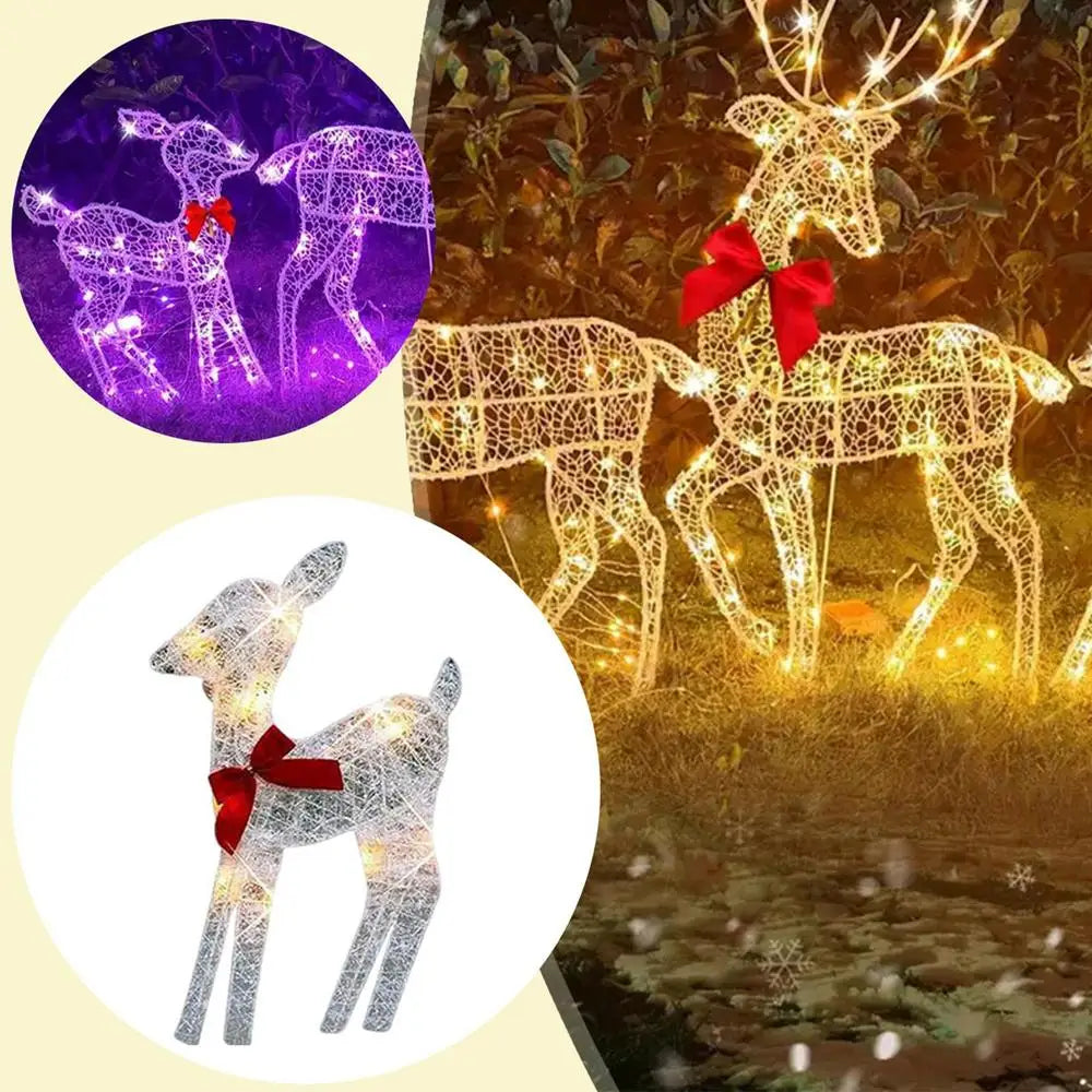 Led Light Iron Art Elk Deer Lighted Christmas Glow Reindeer Xmas Garden Decor
