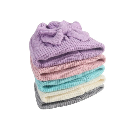 Baby Knit Hat With Large Bow For Girls And Boys Soft Stretchy Winter Beanie