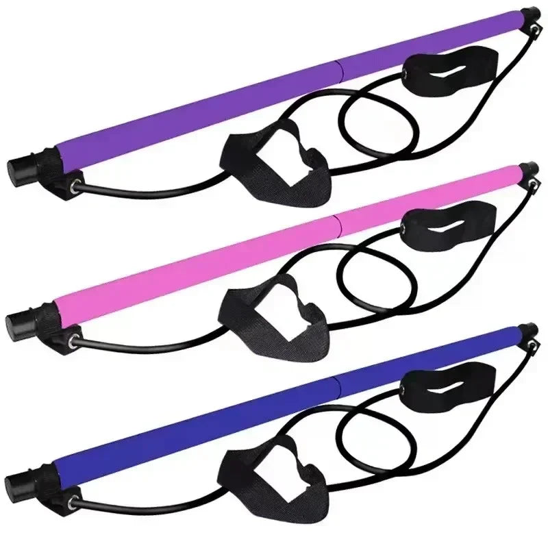 Portable Pilates Bar Kit With Resistance Band Foot Loop Yoga For Core Strength