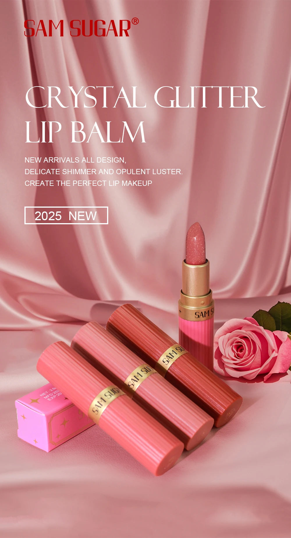 Pearlescent Pink Glitter Velvet Lipstick Waterproof Long Lasting Matte Lip Color