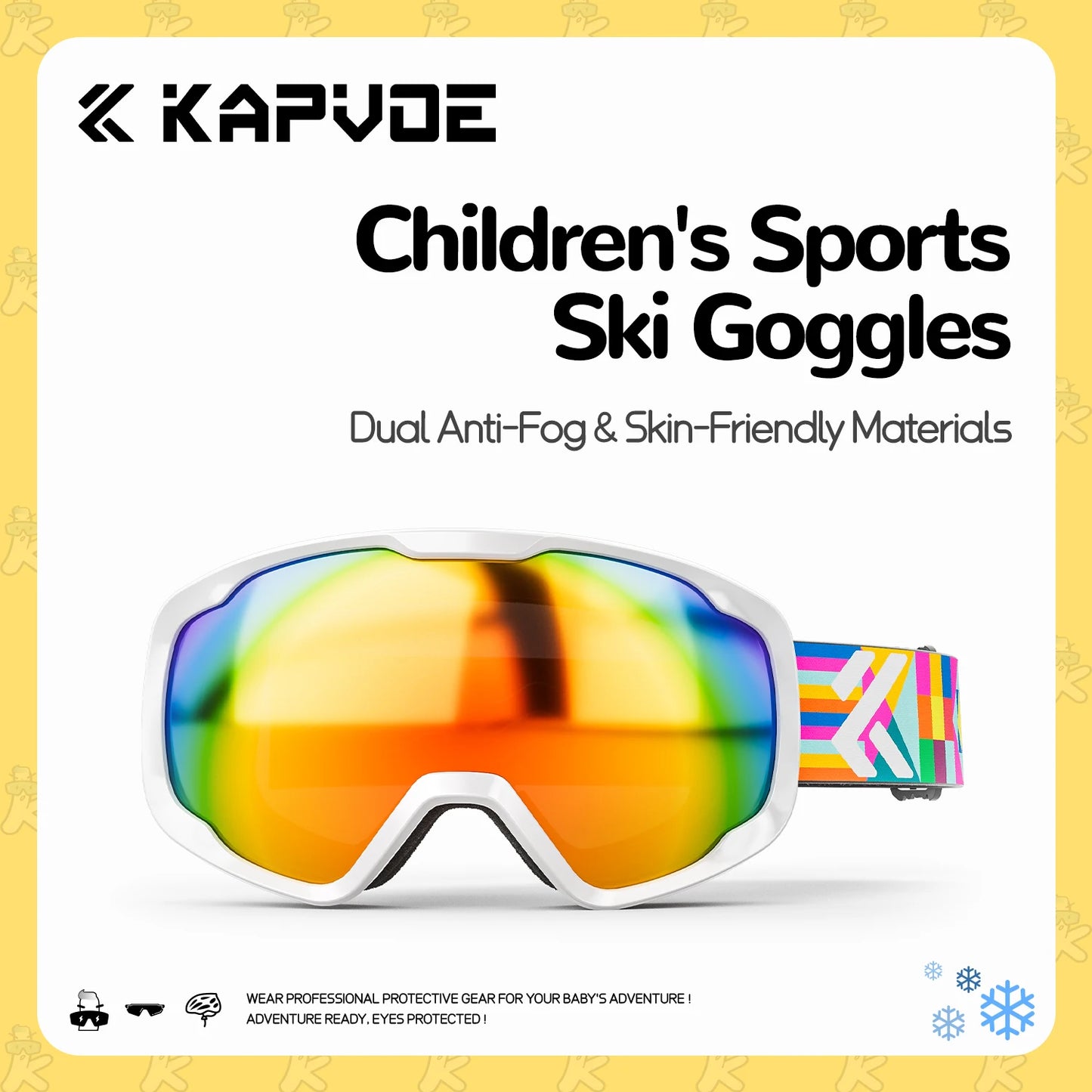 Kapvoe Child Snow Goggles UV400 Anti Fog Lenses Ski Snowboard Glasses