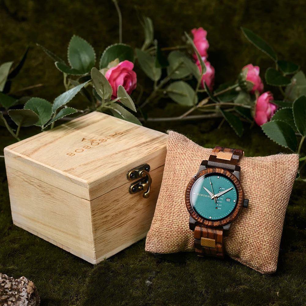 Bobo Bird Stylish Wooden Mens Watch Week And Date Display