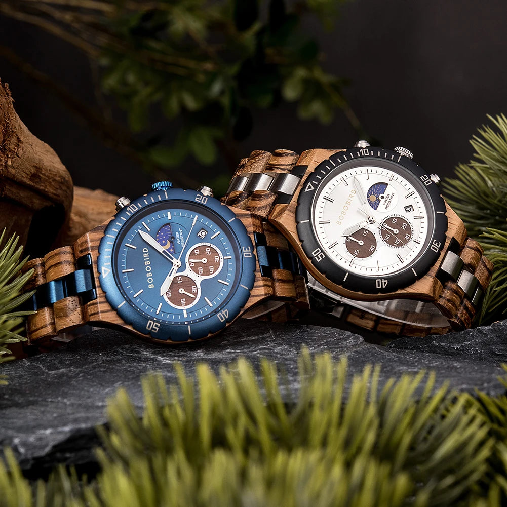 BOBO BIRD Wood Watch Men Chronograph Quartz Timepiece