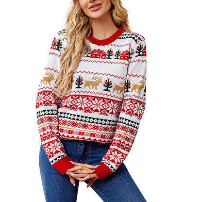 2025 Women's Christmas Elk Sweater Autumn And Winter Round Neck Knitted Pullover