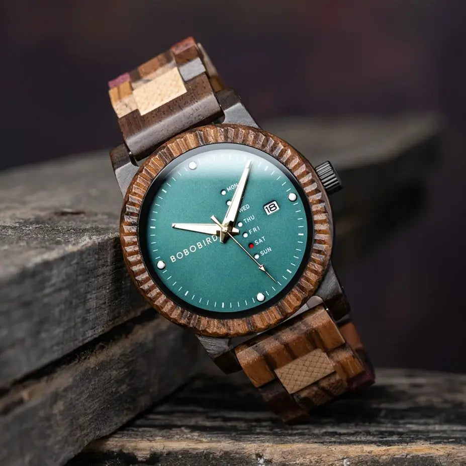 Bobo Bird Stylish Wooden Mens Watch Week And Date Display