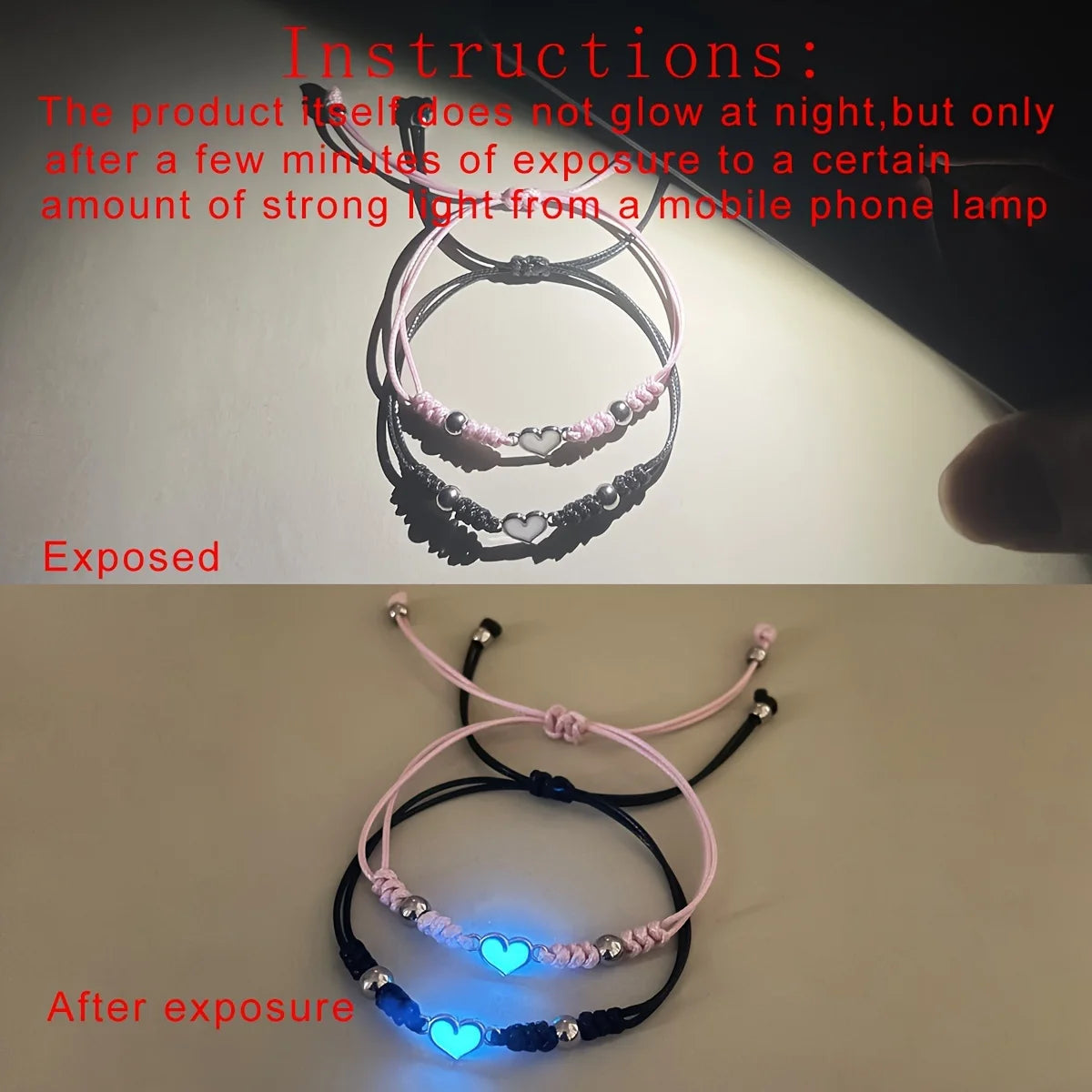 Luminous Small Love Couple Bracelet 2 Handwoven Heart Rope