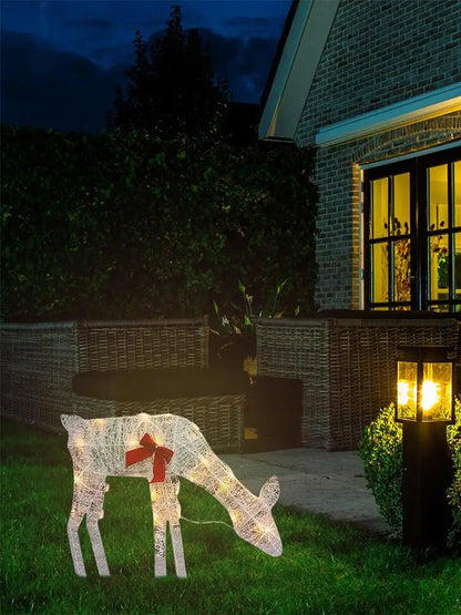 Led Light Iron Art Elk Deer Lighted Christmas Glow Reindeer Xmas Garden Decor