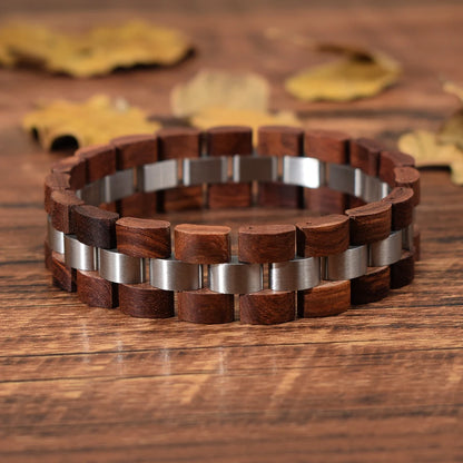 Mens Wooden Bracelet Wood And Stainless Steel Bangle