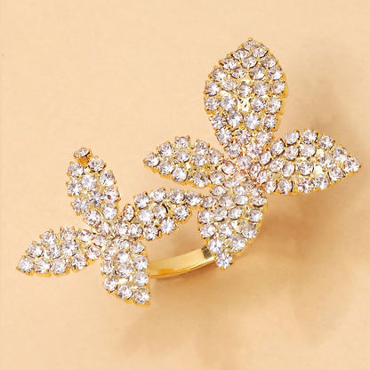 4 Piece Butterfly Flower Collar Necklace Earring Ring Set Rhinestone Jewelry For Women Bridal Open Choker Wedding