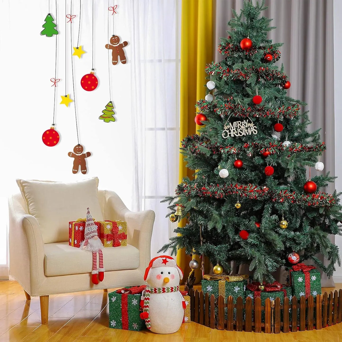 Christmas Tinsel Garlands 50M Red Green Decoration for Bar Tops Wreath Tree