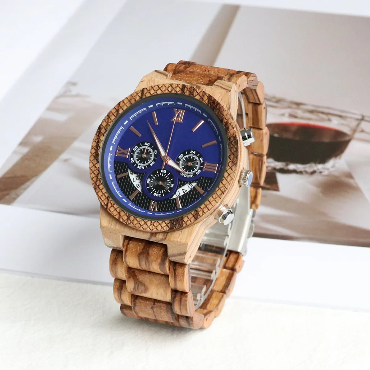 Wooden Watch For Men Multifunction Quartz Wristwatch