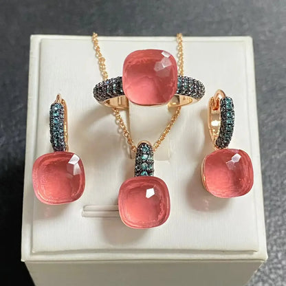 Gun Black Plated Blue Zircon Jewelry Set for Women Includes Ring Earrings Necklace Elegant Crystal Blue Topaz Gift