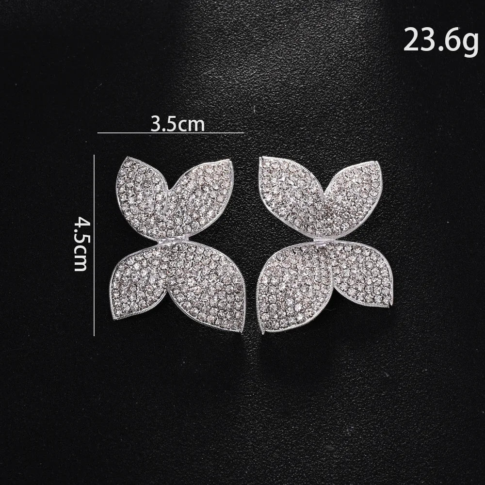 4 Piece Butterfly Flower Collar Necklace Earring Ring Set Rhinestone Jewelry For Women Bridal Open Choker Wedding