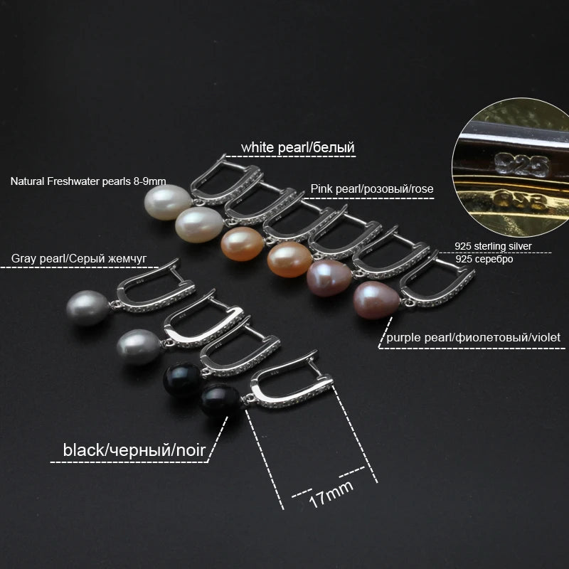 Real Natural Freshwater Pearl Necklace and Earrings Set for Women 925 Sterling Silver White Pearl Jewelry Gift