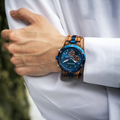 Bobo Bird Men Wooden Watch Sun Moon Display Luxury Elite