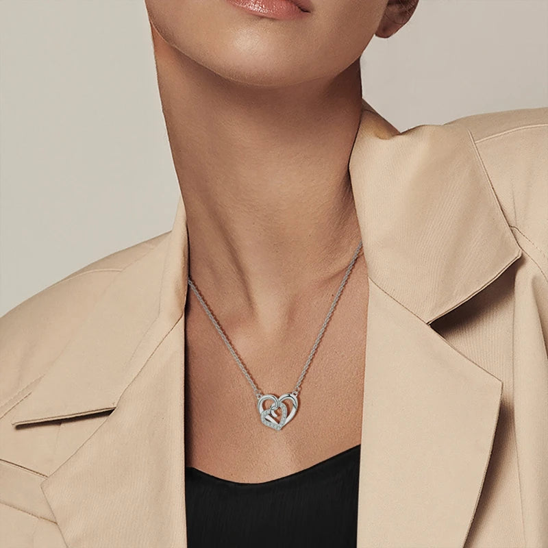 Romantic 925 Sterling Silver Heart Infinity Wrap Ring Necklace Earrings Set Crystal Jewelry Engagement Date Gifts