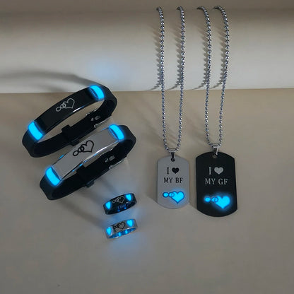 Six Piece Luminous Love Jewelry Set Necklace Ring Bracelet