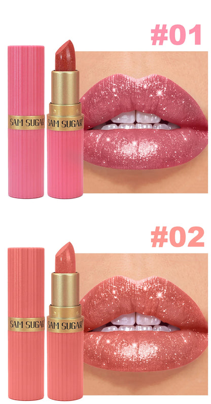 Pearlescent Pink Glitter Velvet Lipstick Waterproof Long Lasting Matte Lip Color