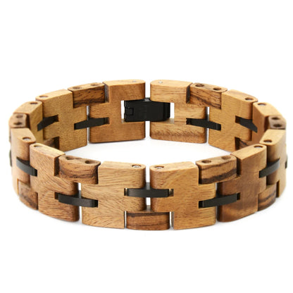 Wooden Bracelets for Men Stainless Steel Link Chain Jewelry