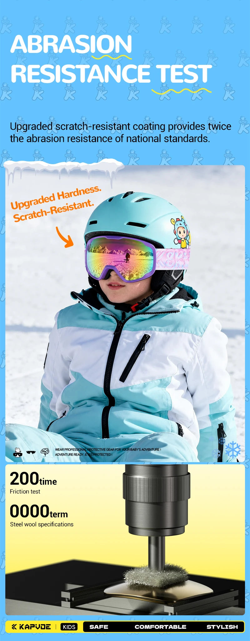 Kapvoe Child Snow Goggles UV400 Anti Fog Lenses Ski Snowboard Glasses