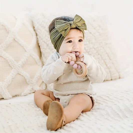 Solid Nylon Bow Headbands for Baby Girls Soft Wide Turbans Hair Accessories