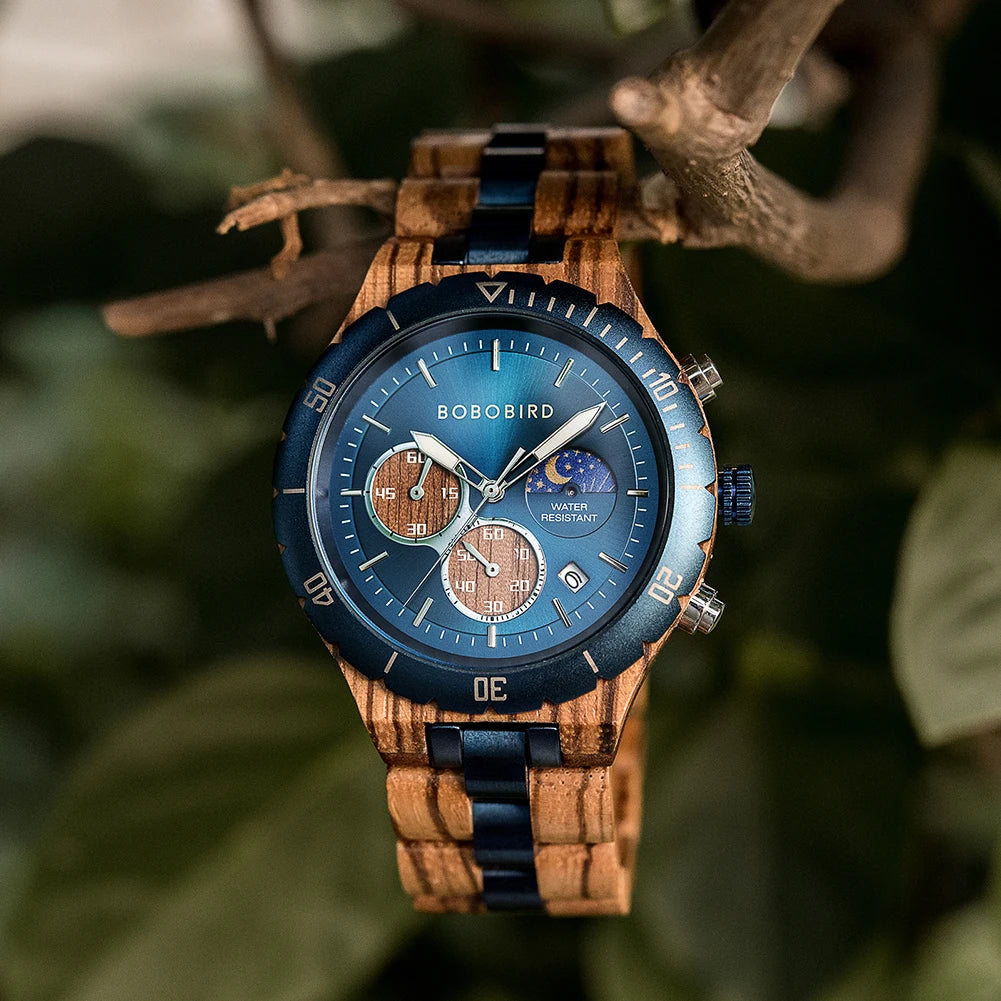 BOBO BIRD Wood Watch Men Chronograph Quartz Timepiece