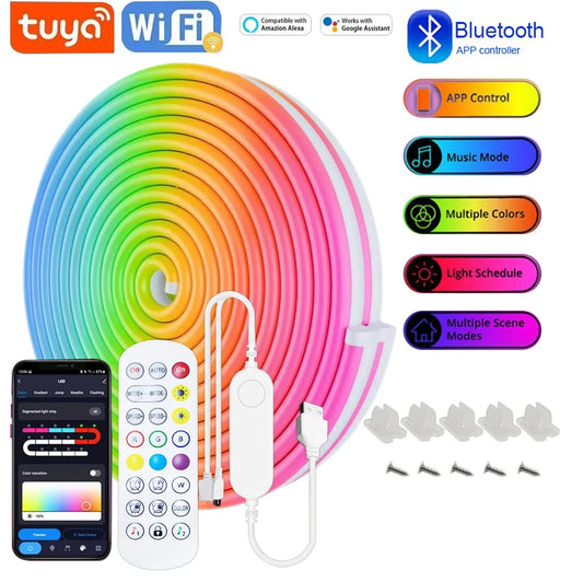 USB RGB Neon LED Strip 1m 2m 3m 5m WiFi 5V RGB Strip Compatible With Tuya Smart Life Alexa For Game Room Neon Decor