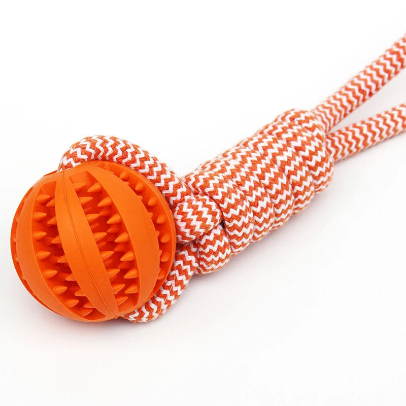 Dog Tooth Cleaning Ball Toy With Rope Rubber Chew Toy For All Sizes