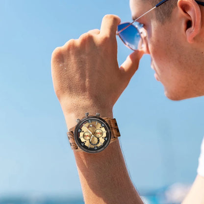 Wooden Mens Wristwatches Quartz Watch With Date And Week