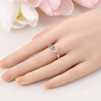 925 Sterling Silver Pink Bow Heart Crystal Jewelry Set Ring Necklace Earrings Romantic Wedding Gift