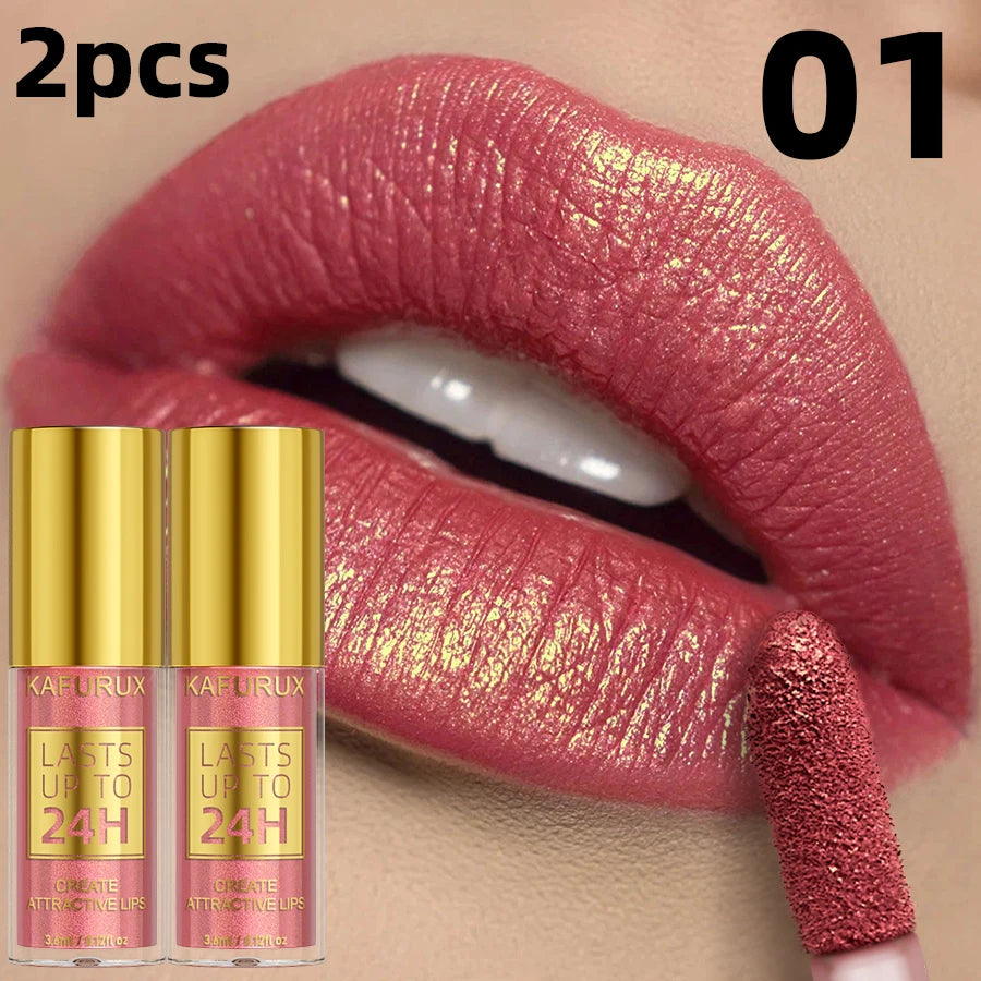 14 Colors Glitter Metallic Lip Glaze Set Waterproof Long Lasting Lip Gloss
