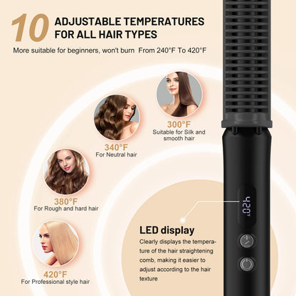 Hair Straightening Comb 240 to 420 F Negative Ion Ceramic Heating 360 Rotating