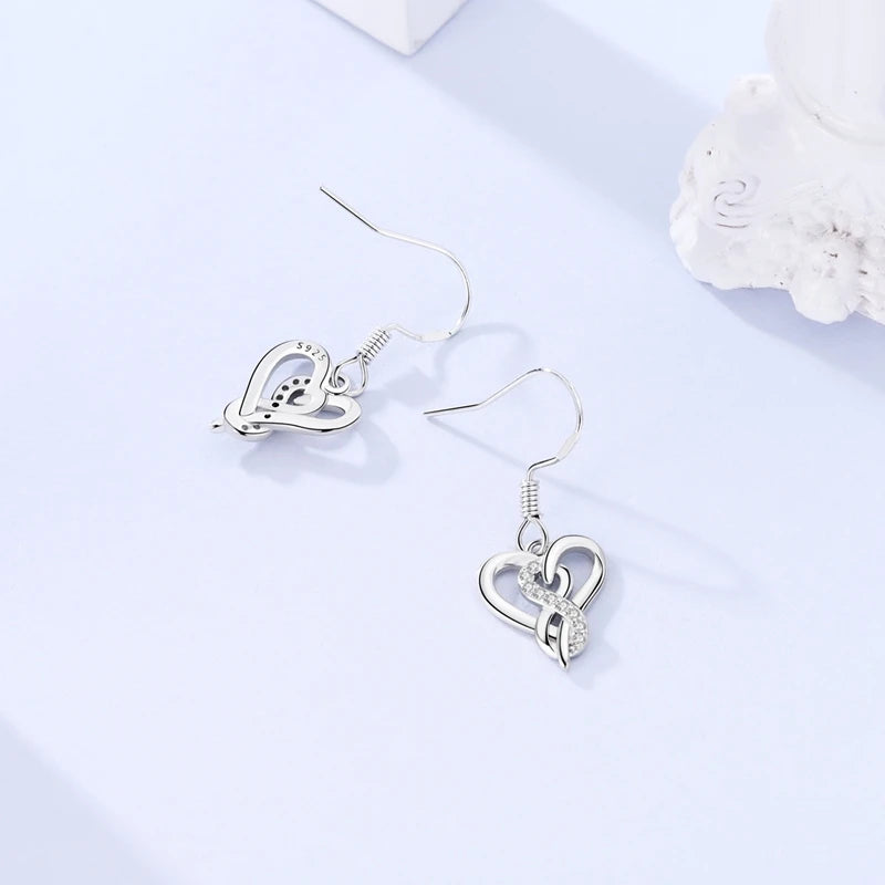 Romantic 925 Sterling Silver Heart Infinity Wrap Ring Necklace Earrings Set Crystal Jewelry Engagement Date Gifts
