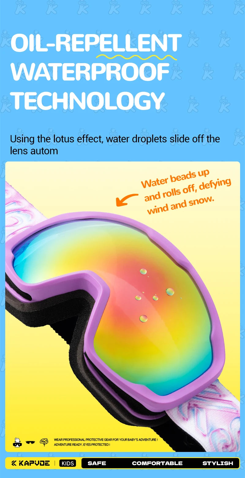 Kapvoe Child Snow Goggles UV400 Anti Fog Lenses Ski Snowboard Glasses