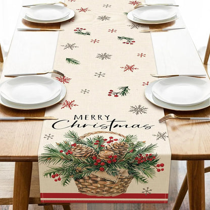 Festive Christmas Table Flag With Pine Cones And Berries For Holiday Dining