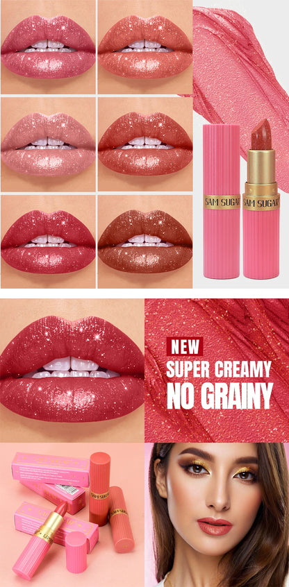 Pearlescent Pink Glitter Velvet Lipstick Waterproof Long Lasting Matte Lip Color