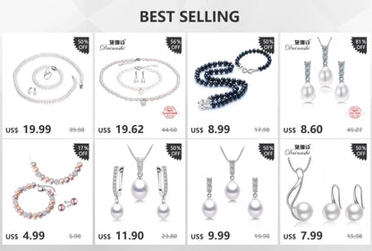 Dainashi 925 Sterling Silver Pearl Jewelry Set For Women Necklace Earrings Ring Bracelet 7 To 8mm Freshwater White