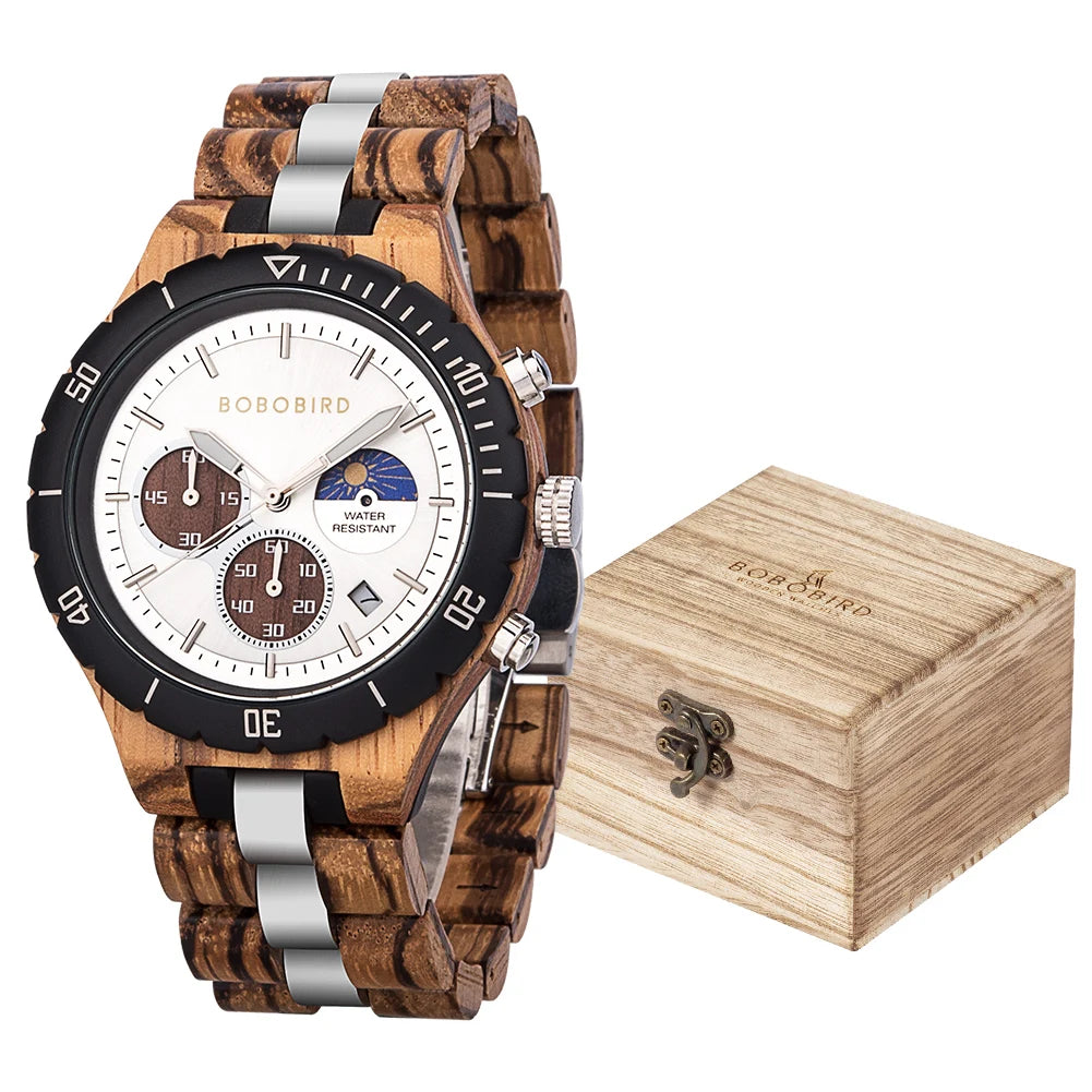 BOBO BIRD Wood Watch Men Chronograph Quartz Timepiece