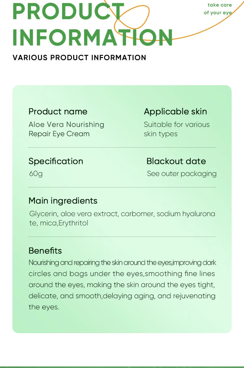 SADOER Aloe Vera Eye Cream For Dark Circles And Puffiness Moisturizing