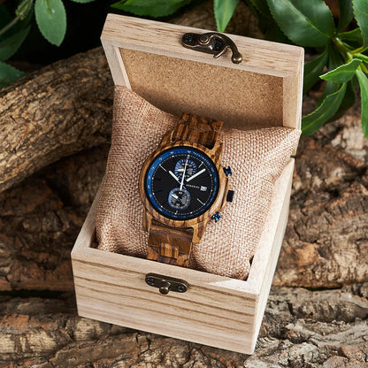 Bobo Bird Wood Watch For Men Luxury Chronograph Auto Date