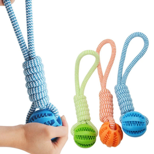 Dog Tooth Cleaning Ball Toy With Rope Rubber Chew Toy For All Sizes