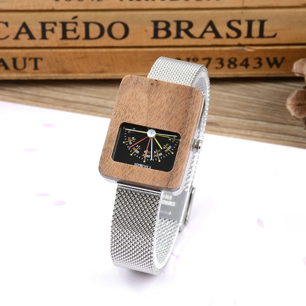 Square Ladies Quartz Watch Stainless Steel Timepiece