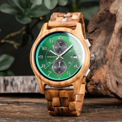 Bobo Bird Mens Wooden Chronograph Watch With Luminous Hands