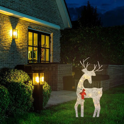 Led Light Iron Art Elk Deer Lighted Christmas Glow Reindeer Xmas Garden Decor