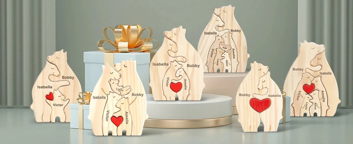 Personalized Name Wooden Bear Family Puzzle Home Decor Gift for Baby Mom
