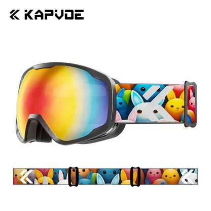 Kapvoe Child Snow Goggles UV400 Anti Fog Lenses Ski Snowboard Glasses