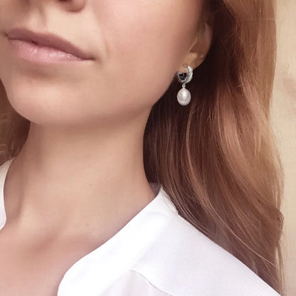 Genuine Natural Pearl Necklace And Earrings Set 925 Silver For Women White Black