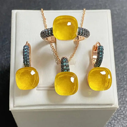 Gun Black Plated Blue Zircon Jewelry Set for Women Includes Ring Earrings Necklace Elegant Crystal Blue Topaz Gift